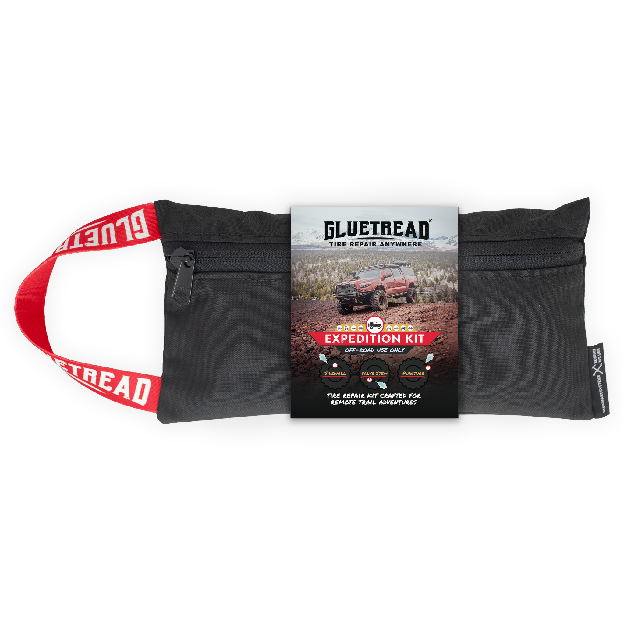 rugged black bag repair kit for sidewall valve stem puncture tire fix