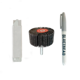 set of tools for patching off-road tire: razor, sanding wheel, and marker