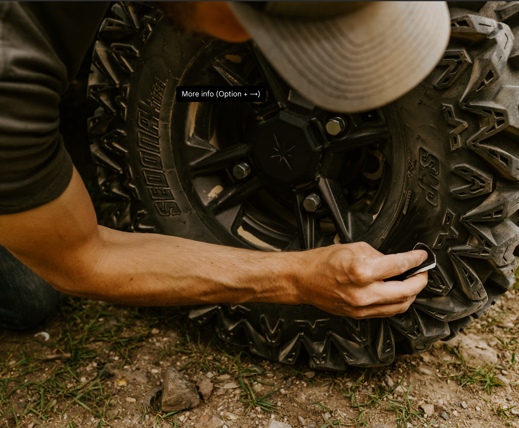 Lightly sanding tire rubber to prepare for GlueTread sidewall patch