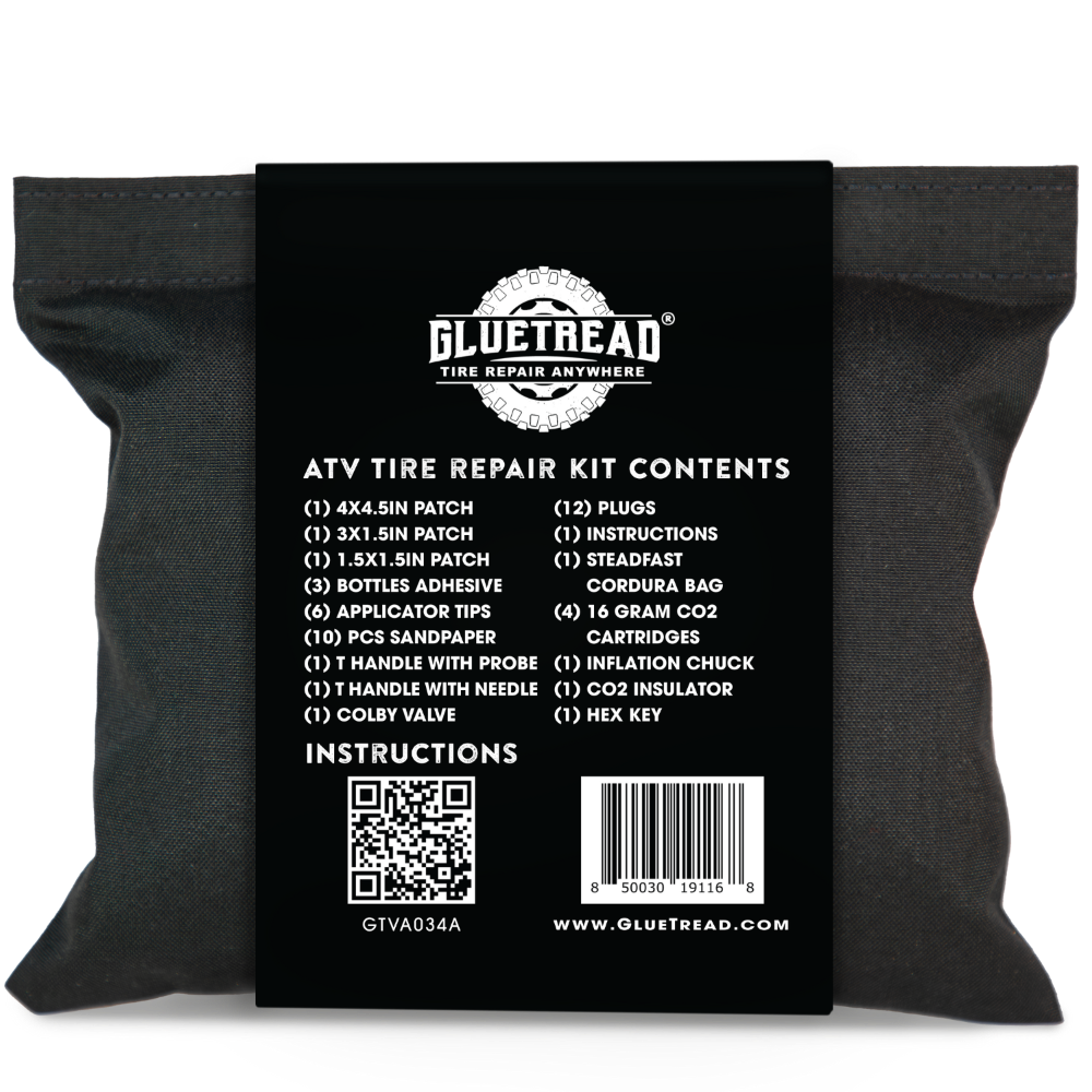 GlueTread UTV sidewall, puncture and inflation tire repair kit for off-road vehicles